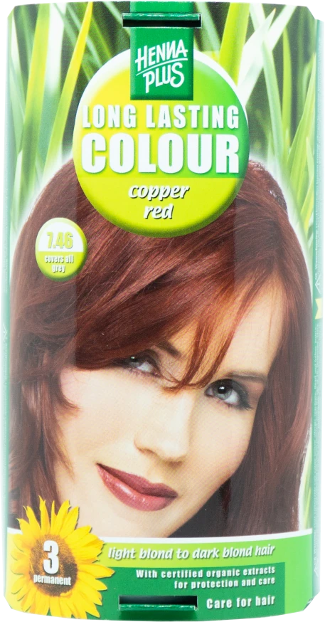 Henna Plus Hairwonder ilgalaikiai plaukų dažai su 9 ekologiškais augaliniais ekstraktais, spalva vario raudona 7.46