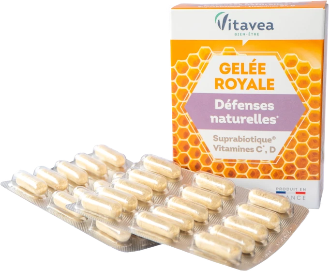 Vitavea Bičių pienelis, vitaminai C, D ir patentuotas gerųjų bakterijų kompeksas Suprabiotiques® natūraliai apsaugai, 30 augalinės kilmės kapsulių