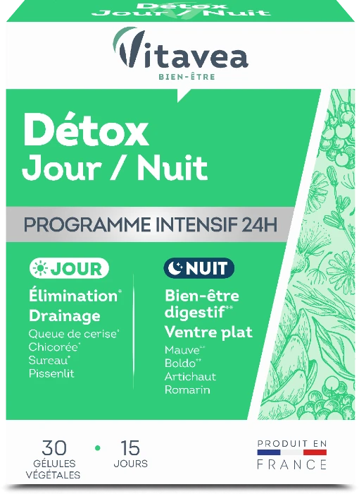Vitavea Detox Day/Night detoksikacijai, 30 augalinės kilmės kapsulių