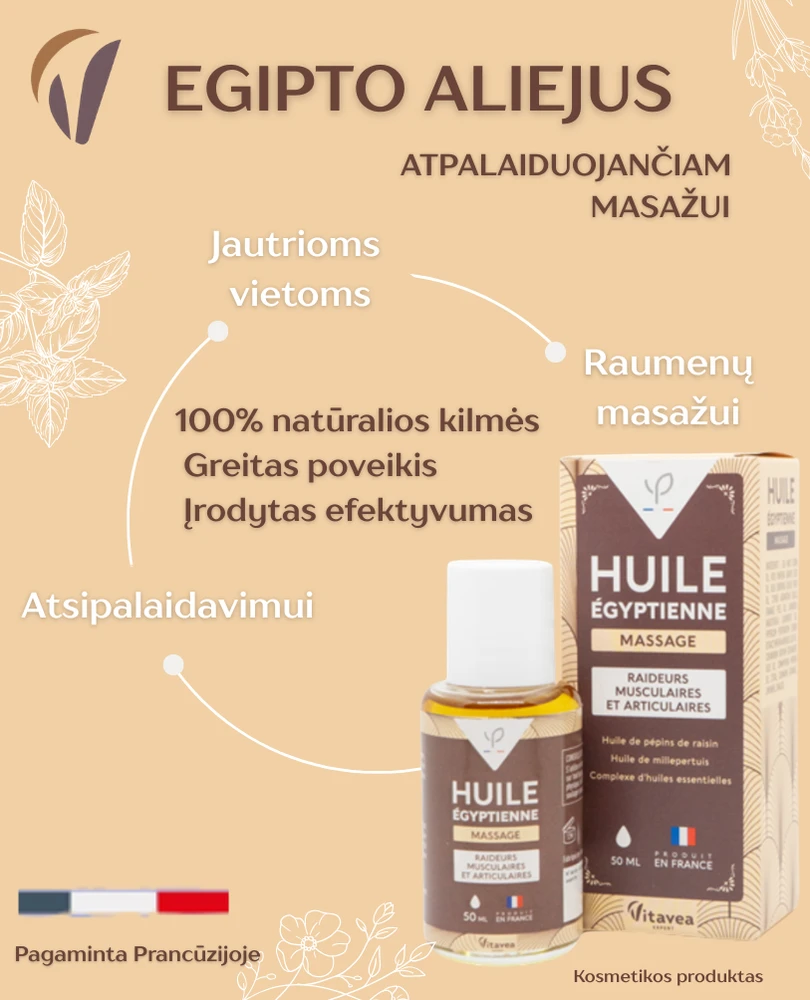 Vitavea Egipto aliejus atpalaiduojančiam masažui, 50 ml