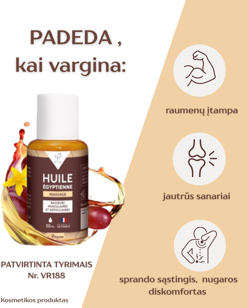 Vitavea Egipto aliejus atpalaiduojančiam masažui, 50 ml