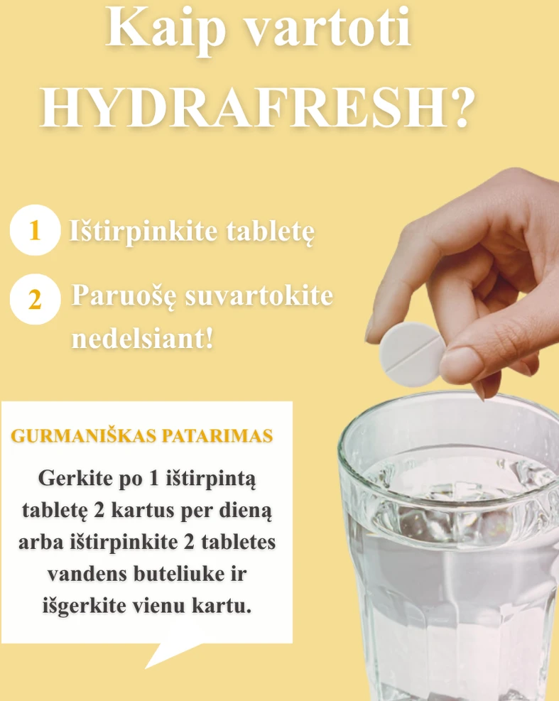 Vitavea HYDRAFRESH be cukraus ananasų skonio, 20 tirpstančių tablečių