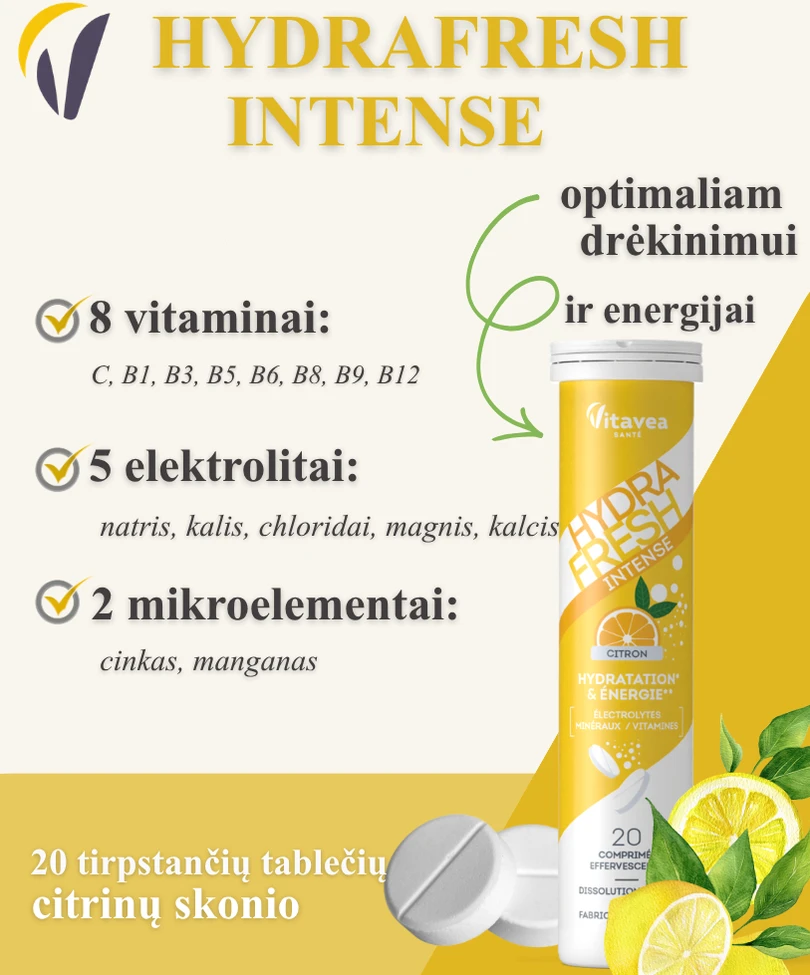 Vitavea HYDRAFRESH Intense citrinų skonio, 20 tirpstančių tablečių