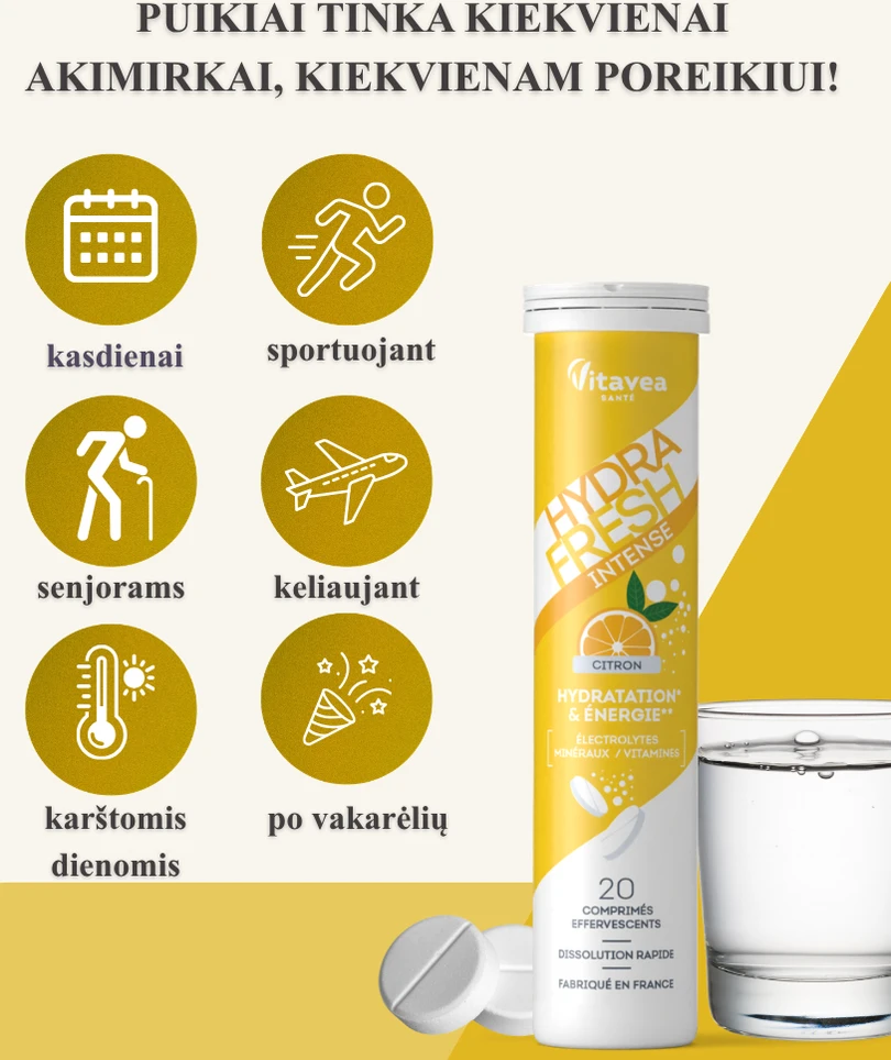 Vitavea HYDRAFRESH Intense citrinų skonio, 20 tirpstančių tablečių