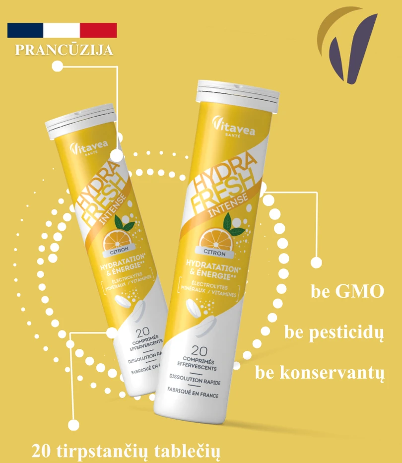 Vitavea HYDRAFRESH Intense citrinų skonio, 20 tirpstančių tablečių