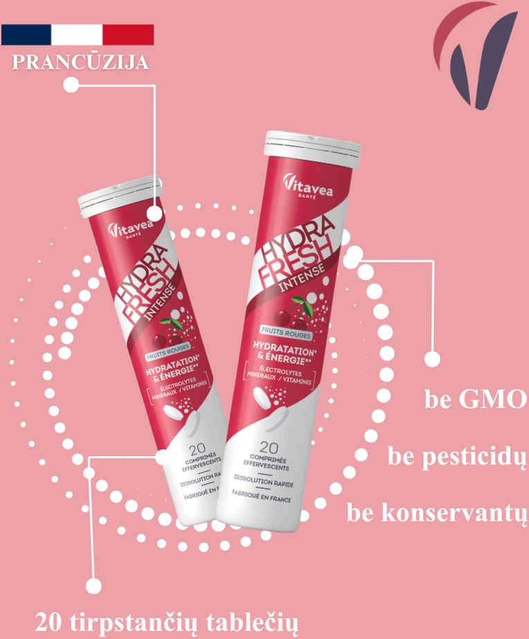 Vitavea HYDRAFRESH Intense raudonųjų vaisių skonio, 20 tirpstančių tablečių
