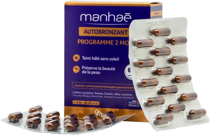 Vitavea Manhaé Autobronzant savaiminiam įdegiui, 60 augalinės kilmės kapsulių