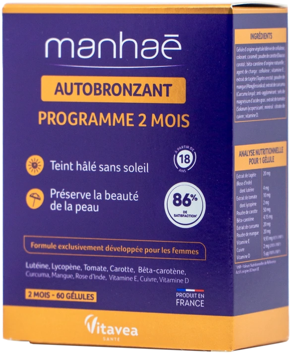Vitavea Manhaé Autobronzant savaiminiam įdegiui, 60 augalinės kilmės kapsulių