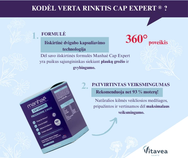 Vitavea Manhaé Cap expert gražių plaukų ekspertas, 120 augalinės kilmės kapsulių