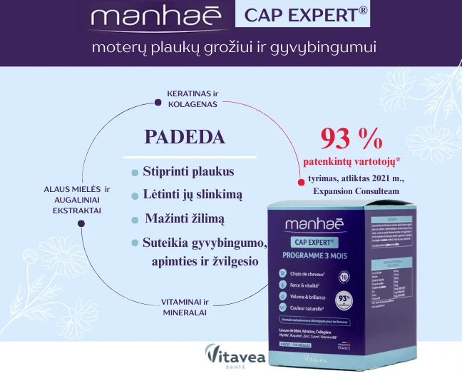 Vitavea Manhaé Cap expert gražių plaukų ekspertas, 120 augalinės kilmės kapsulių