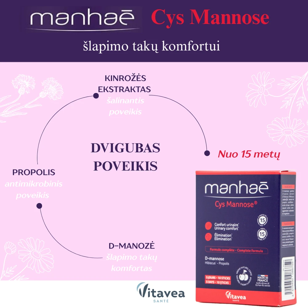 Vitavea Manhaé Cys Mannose šlapinimosi patogumui, 10 paketėlių