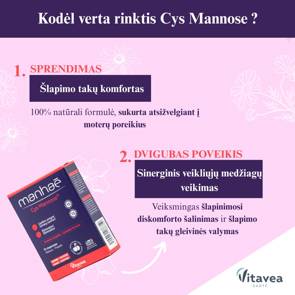 Vitavea Manhaé Cys Mannose šlapinimosi patogumui, 10 paketėlių