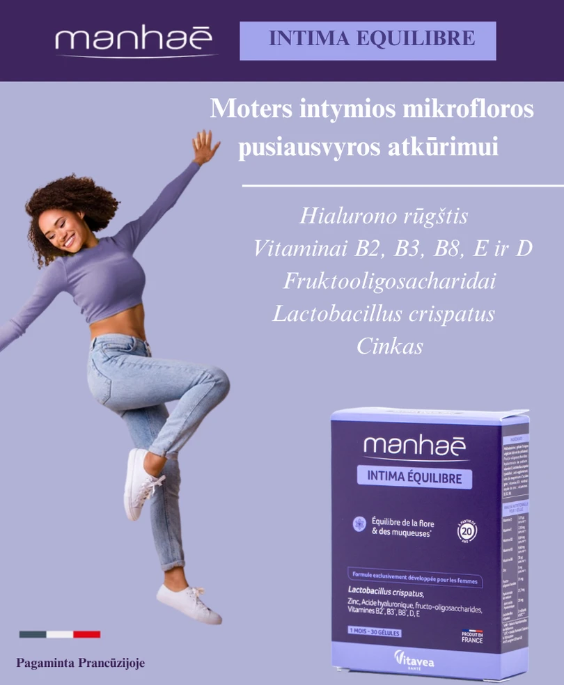 Vitavea Manhaé Intima Equilibre makšties mikrofloros ir gleivinės balansui, 30 augalinės kilmės kapsulių