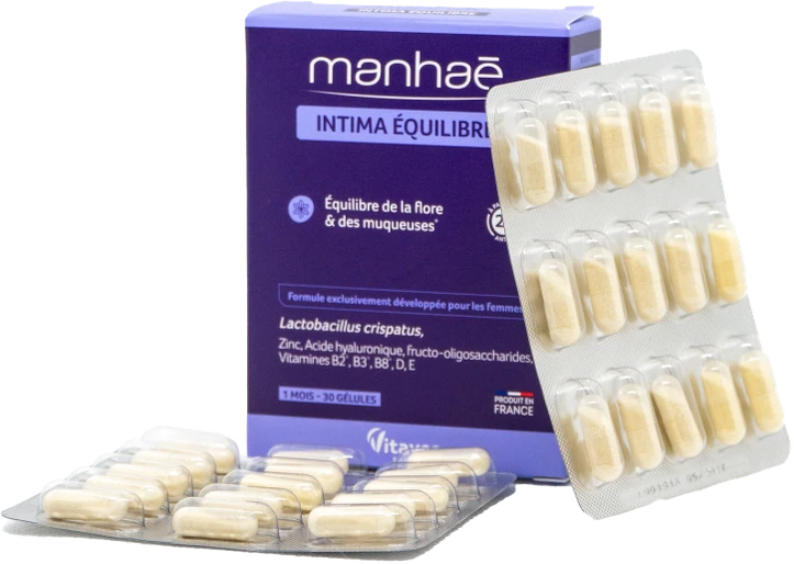 Vitavea Manhaé Intima Equilibre makšties mikrofloros ir gleivinės balansui, 30 augalinės kilmės kapsulių