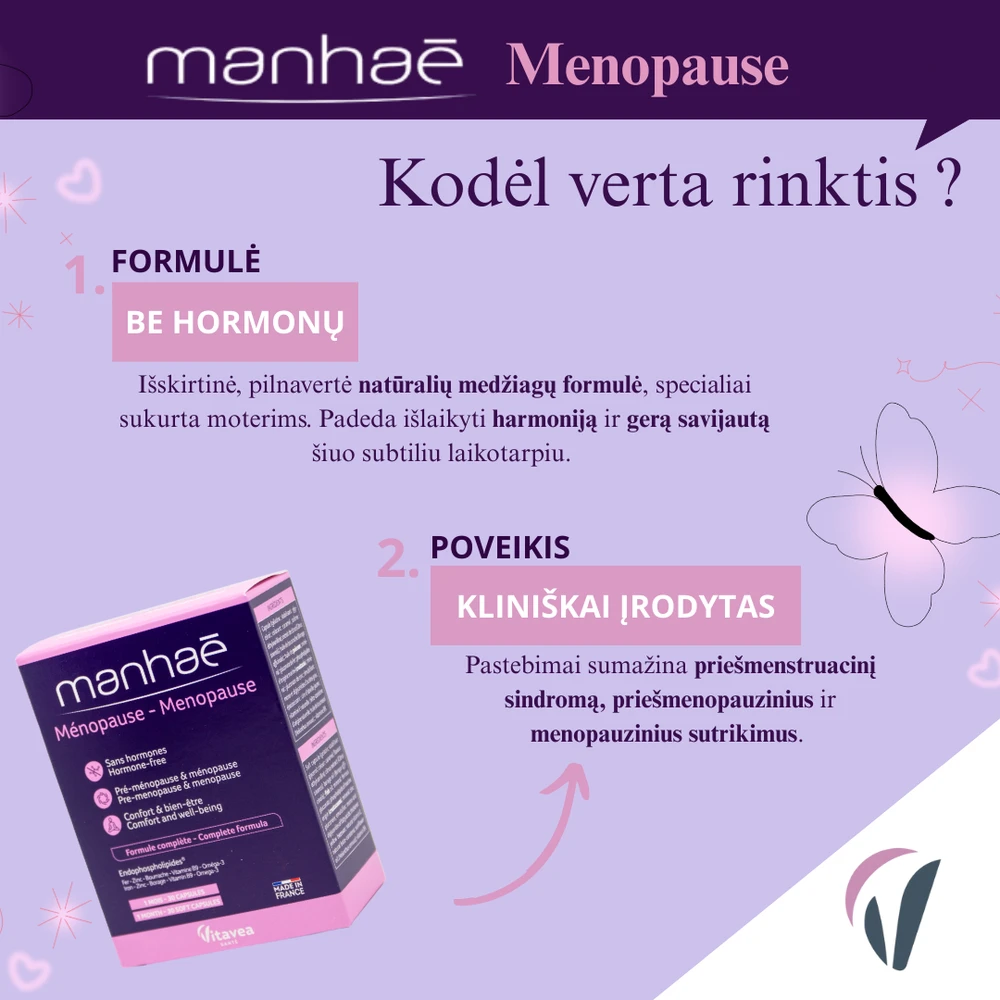VITAVEA Manhaé Menopauzė, klimakterinio laikotarpio harmonijai, 30 kapsulių