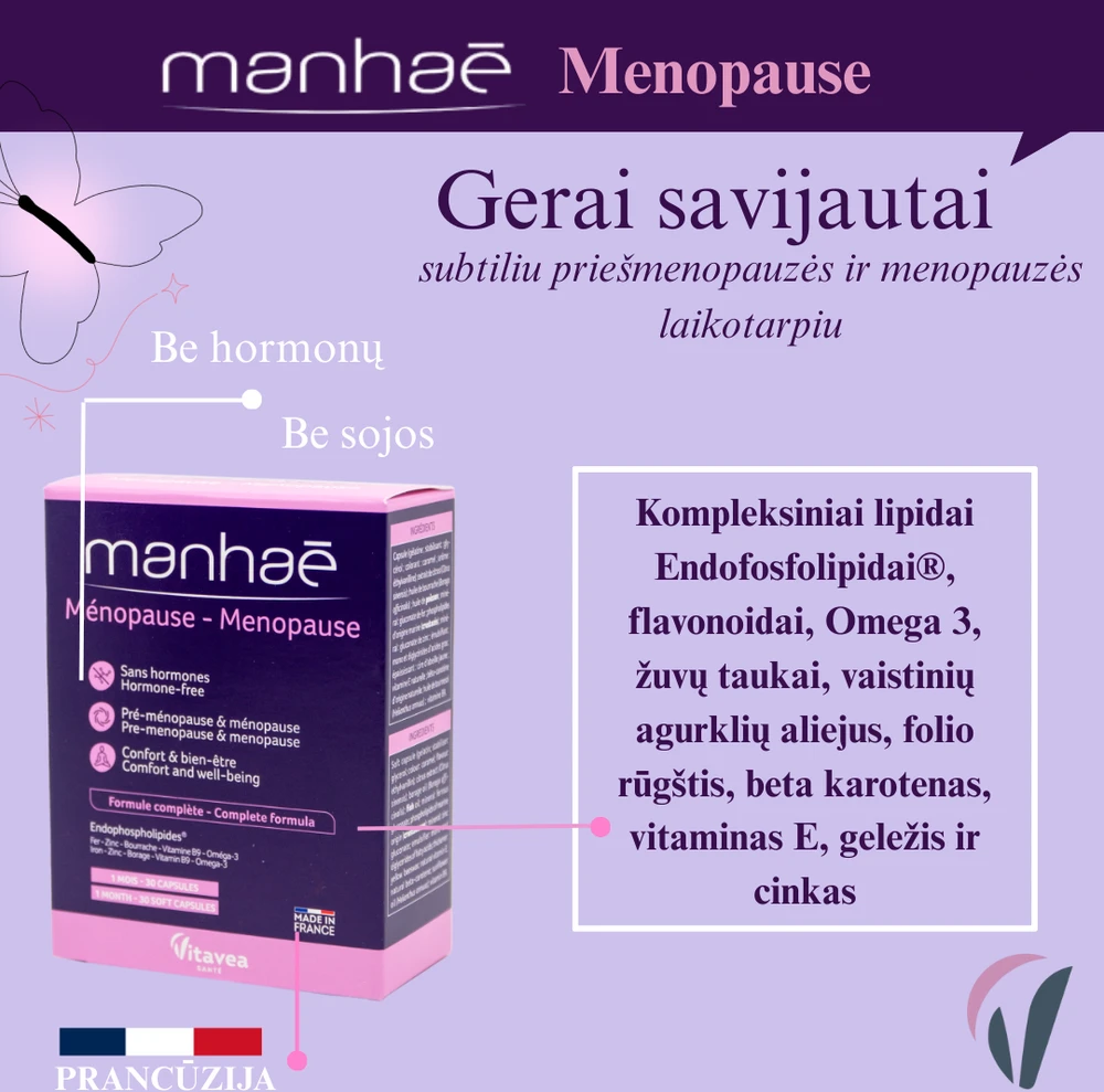 VITAVEA Manhaé Menopauzė, klimakterinio laikotarpio harmonijai, 30 kapsulių
