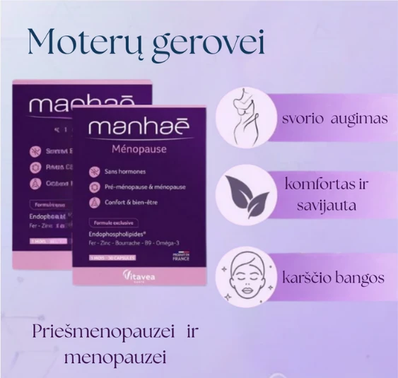 VITAVEA Manhaé Menopauzė, klimakterinio laikotarpio harmonijai, 30 kapsulių