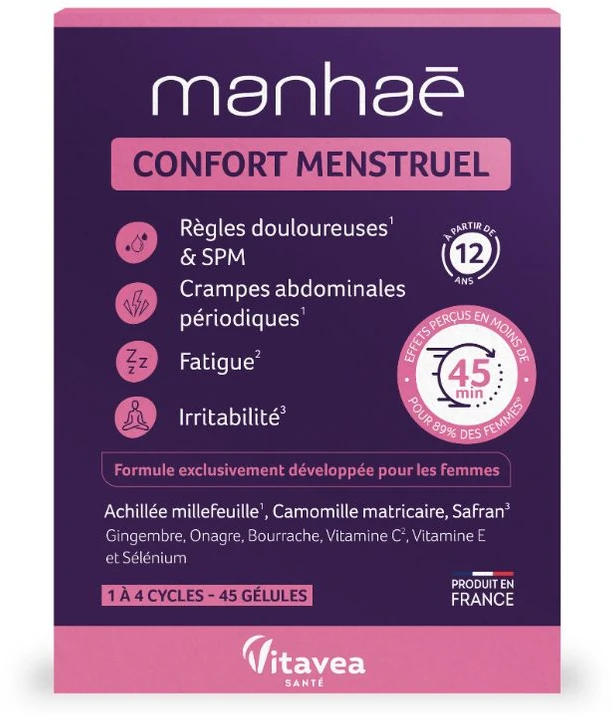 VITAVEA Manhaé Menstruacijų komfortui, 45 augalinės kilmės kapsulės