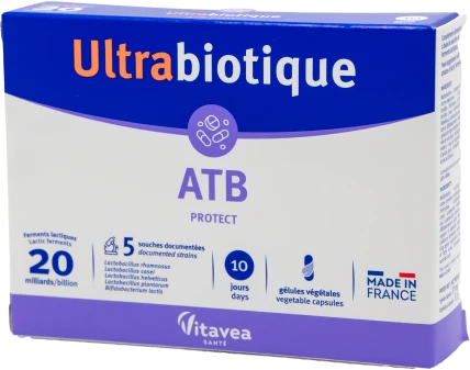 Vitavea Ultrabiotique ATB PROTECT gyvosios bakterijos vartojantiems antibiotikus, 10 augalinės kilmės kapsulių