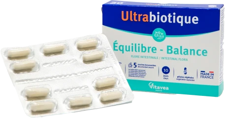 Vitavea Ultrabiotique Balance žarnyno floros pusiausvyrai, 10 augalinės kilmės kapsulių