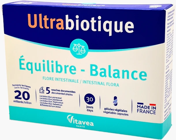 VITAVEA Ultrabiotique Balance žarnyno floros pusiausvyrai, 30 augalinės kilmės kapsulių
