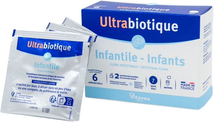 VITAVEA Ultrabiotique gerosios bakterijos vaikams su vitaminais D3 ir A, 7 paketėliai