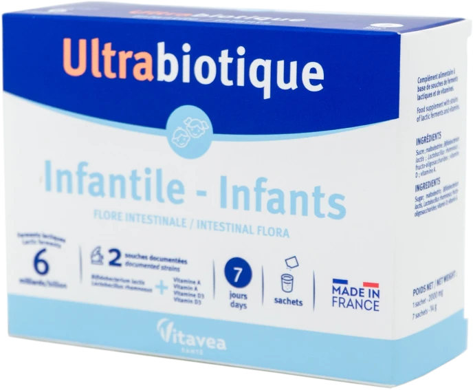 VITAVEA Ultrabiotique gerosios bakterijos vaikams su vitaminais D3 ir A, 7 paketėliai