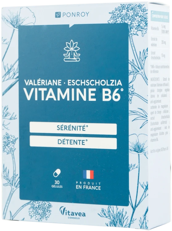 VITAVEA Valerijonas, geltonžiedė ešolcija, vitaminas B6, 30 augalinės kilmės kapsulių