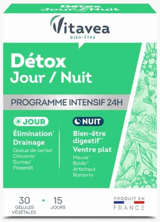 VITAVEA Detox Day/Night detoksikacijai, 30 augalinės kilmės kapsulių