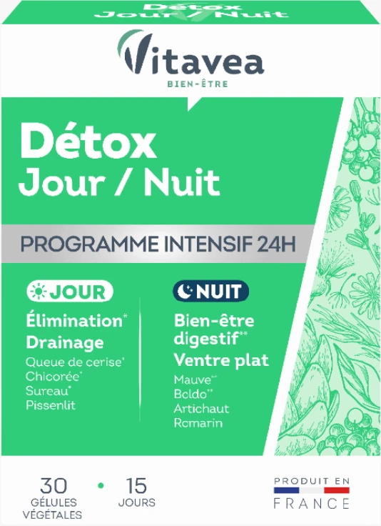 VITAVEA Detox Day/Night detoksikacijai, 30 augalinės kilmės kapsulių