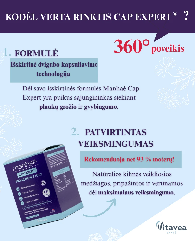 VITAVEA Manhaé Cap expert gražių plaukų ekspertas, 120 augalinės kilmės kapsulių