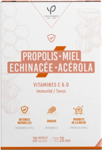 Yves Ponroy Vitavea Propolis su rausvažiede ežiuole, acerola, vitaminais C ir D, 20 ampulių