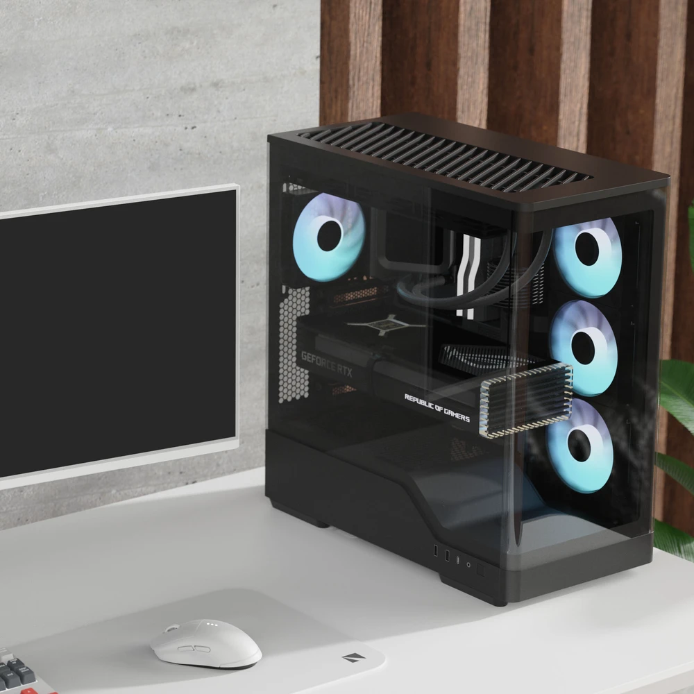 „Aerocool P500A“ kompiuterio korpusas, vidutinio dydžio bokštas, ATX, grūdintas stiklas, RGB - Juodas