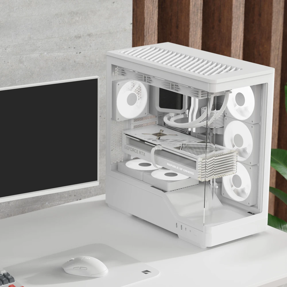 „Aerocool P500A“ kompiuterio korpusas, vidutinio dydžio bokštas, ATX, grūdintas stiklas, RGB – Baltas