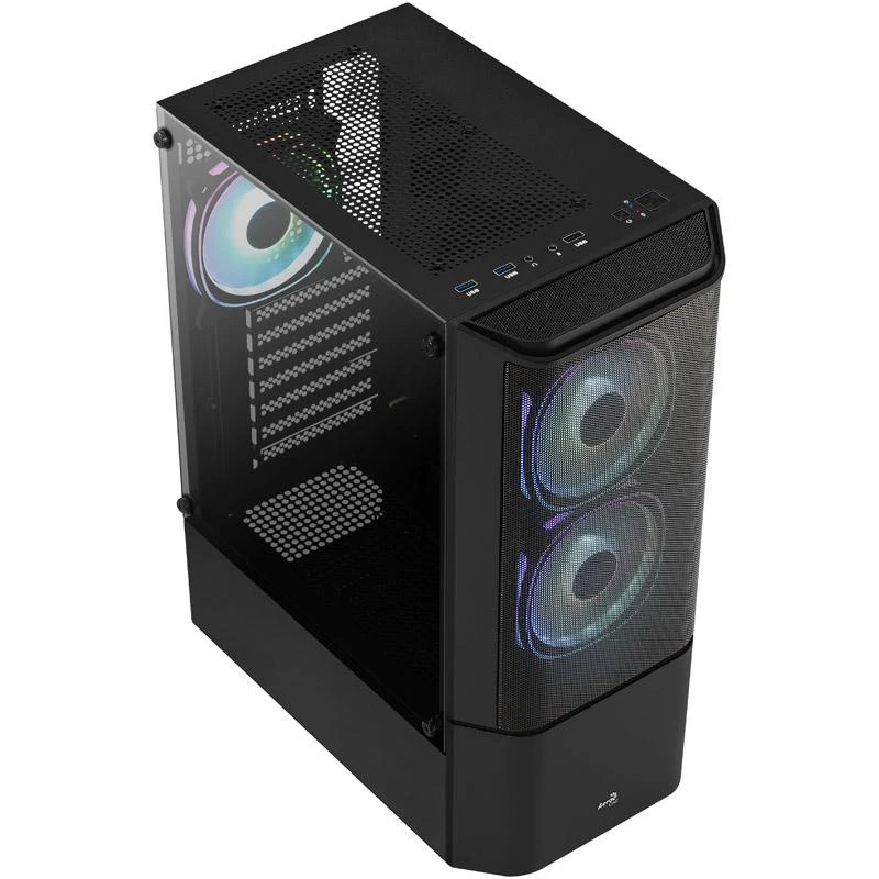„Aerocool Quantum Mesh v3 Midi-Tower“, RGB, grūdintas stiklas - juodos spalvos