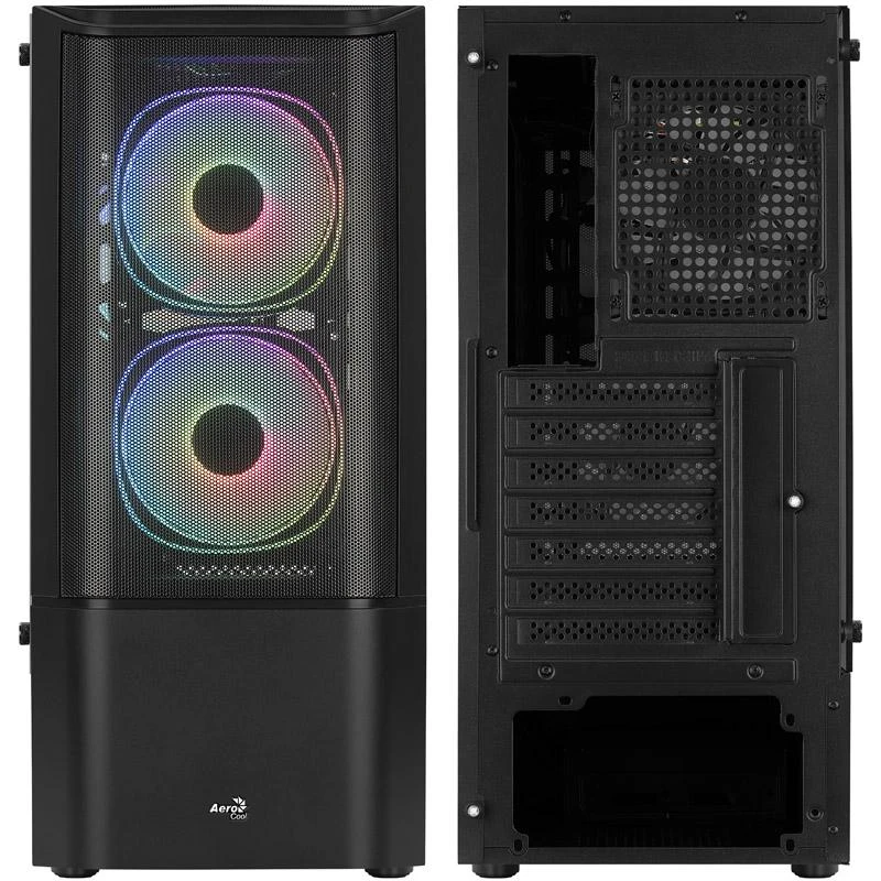 „Aerocool Quantum Mesh v3 Midi-Tower“, RGB, grūdintas stiklas - juodos spalvos