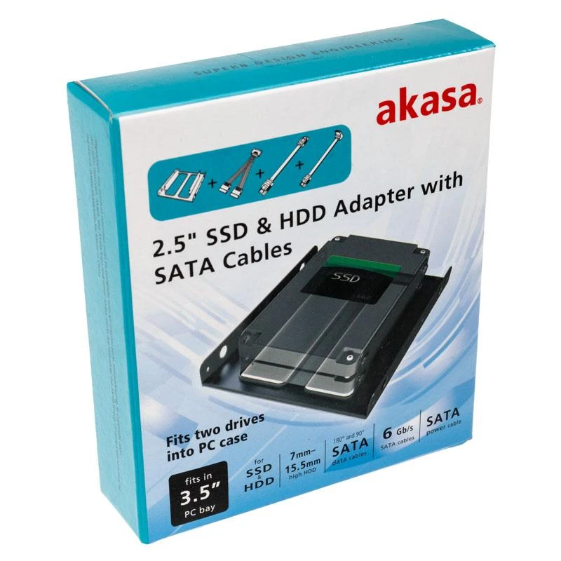 Akasa Dual 2.5 Inch SSD & HDD Adapteris for 3.5 Inch with SATA Cable