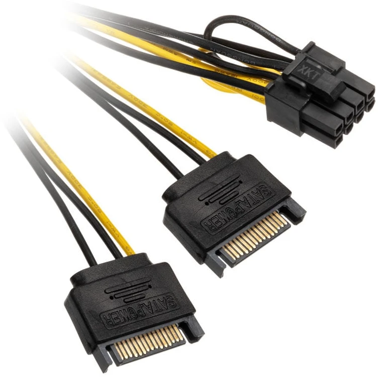 Akasa 2x 15-Pin-SATA to 1x 6+2-Pin-PCIe Adapteris