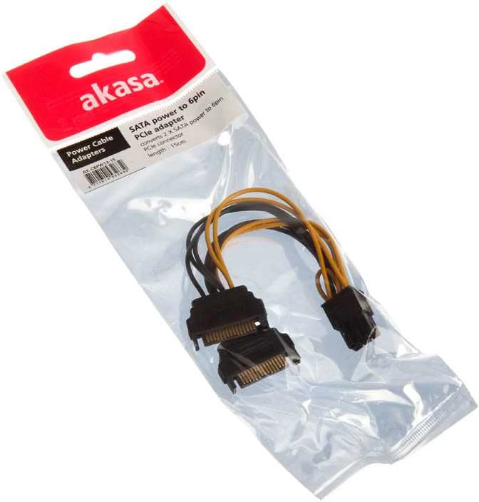 Akasa 2x 15-Pin-SATA to 1x 6-Pin-PCIe Adapteris