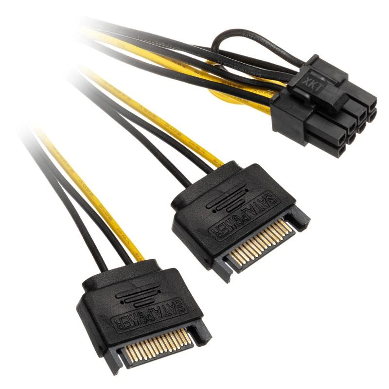 Akasa 2x 15-Pin-SATA to 1x 6+2-Pin-PCIe Adapteris