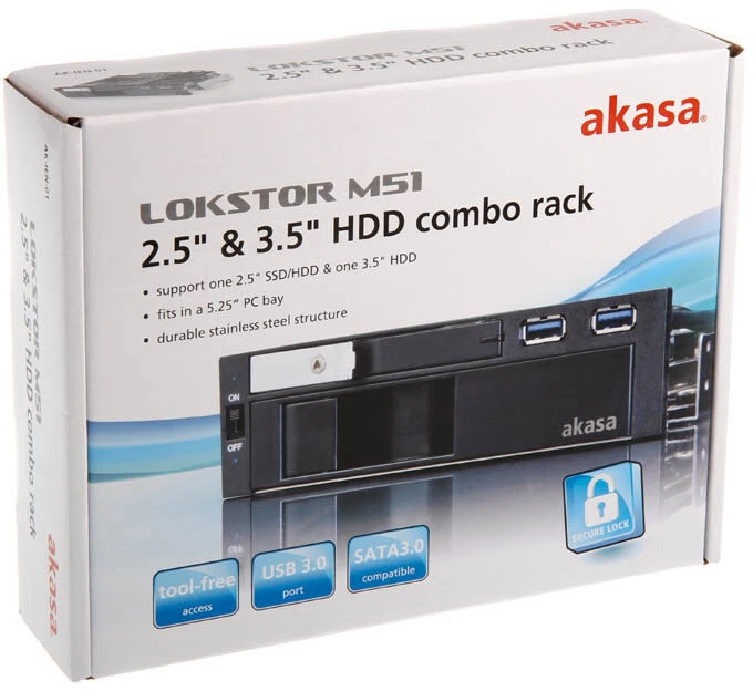 Akasa 5,25 colio lizdas, skirtas 1x 3,5" ir 1x 2,5" plius 2x USB 3.0