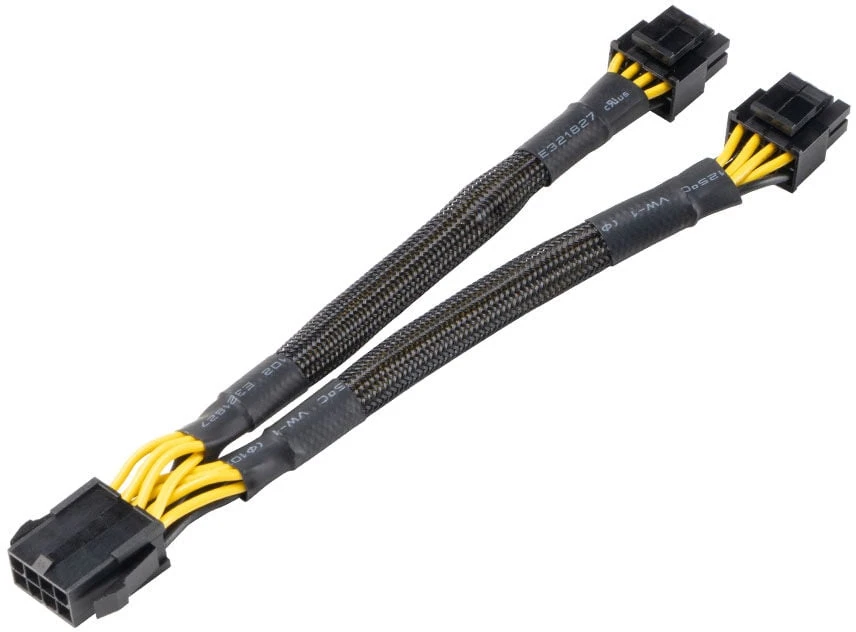 „Akasa“ 8 kontaktų į 2 x 4+4 kontaktų adapterio kabelis, EPS/ATX suderinamas – juodas, 20 cm