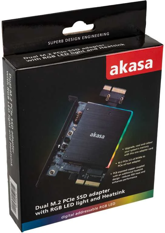 Akasa adapteris 2 M.2 diskams – 2x PCI-E (AK-PCCM2P-04)