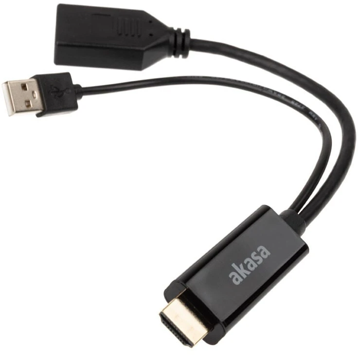 AV Akasa HDMI adapteris – DisplayPort + USB-A juodas (AK-CBHD24-25BK)