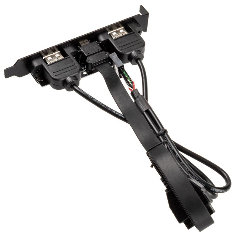 Akasa vidinis USB 3.0/2.0 į išorinį USB-C ir 2x USB 2.0 Type-A adapterio laidas - 40 cm, juodas