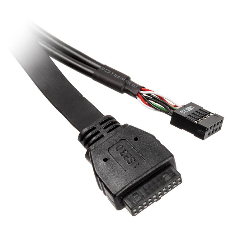 Akasa vidinis USB 3.0/2.0 į išorinį USB-C ir 2x USB 2.0 Type-A adapterio laidas - 40 cm, juodas
