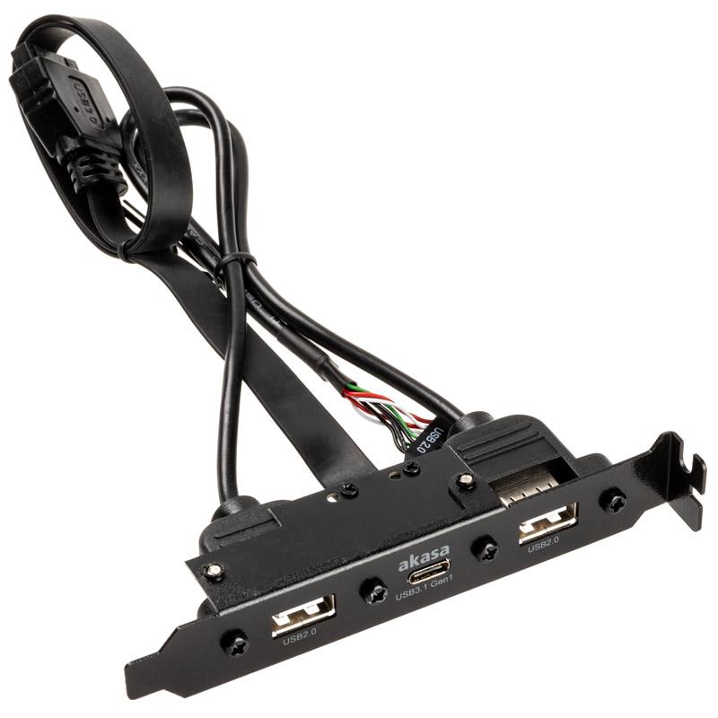 Akasa vidinis USB 3.0/2.0 į išorinį USB-C ir 2x USB 2.0 Type-A adapterio laidas - 40 cm, juodas
