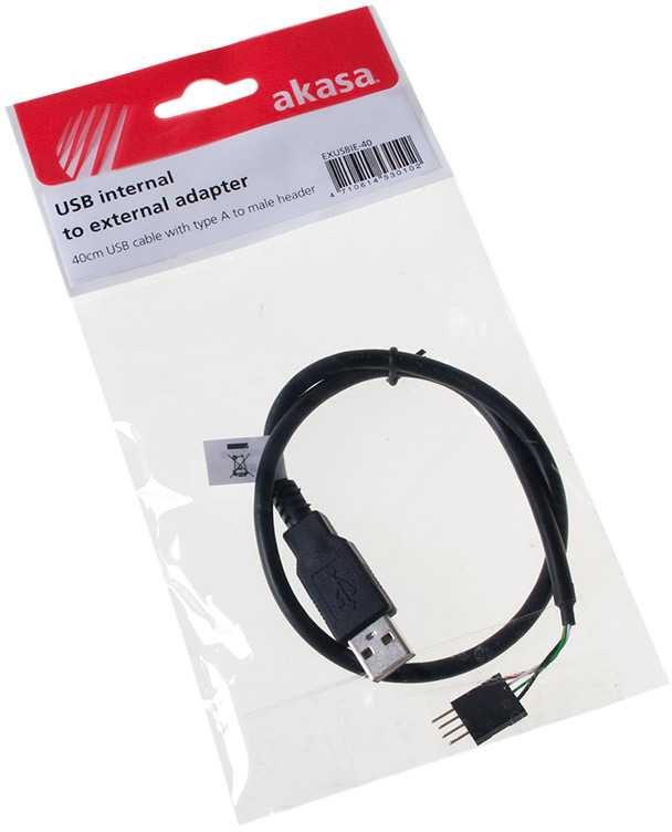 „Akasa“ išorinio ir vidinio USB kabelio jungtis – 40 cm