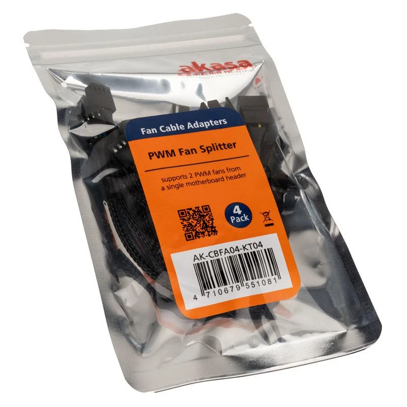 Akasa PWM Fan Splitter, 4 Pack – juodas
