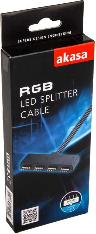 Akasa RGB LED Splitter kabelis, nuo 1 iki 4 vnt., 10cm, juodas AK-081
